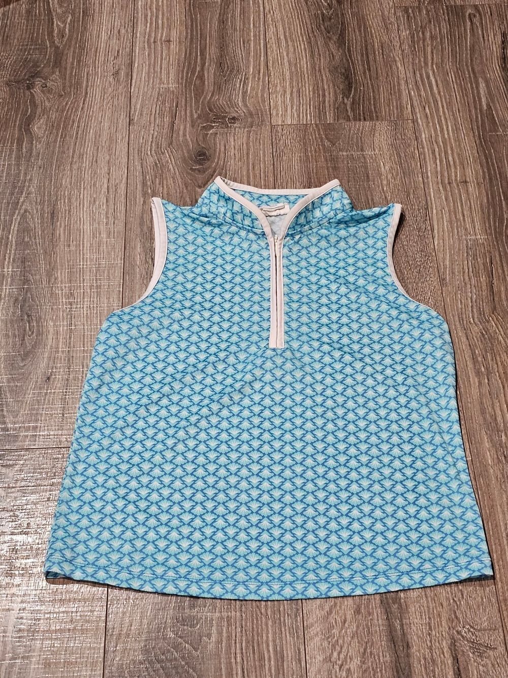 Sigrid Olsen Size S Aqua Zip Up Tank Top Patterned Sleeveless
